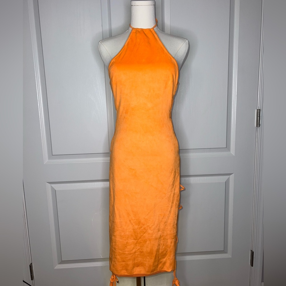 House of CB Zabana Orange Halter Lace Up Dress